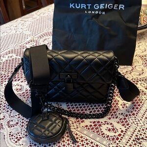 Kurt Geiger Black Quilted Leather Crossbody Bag